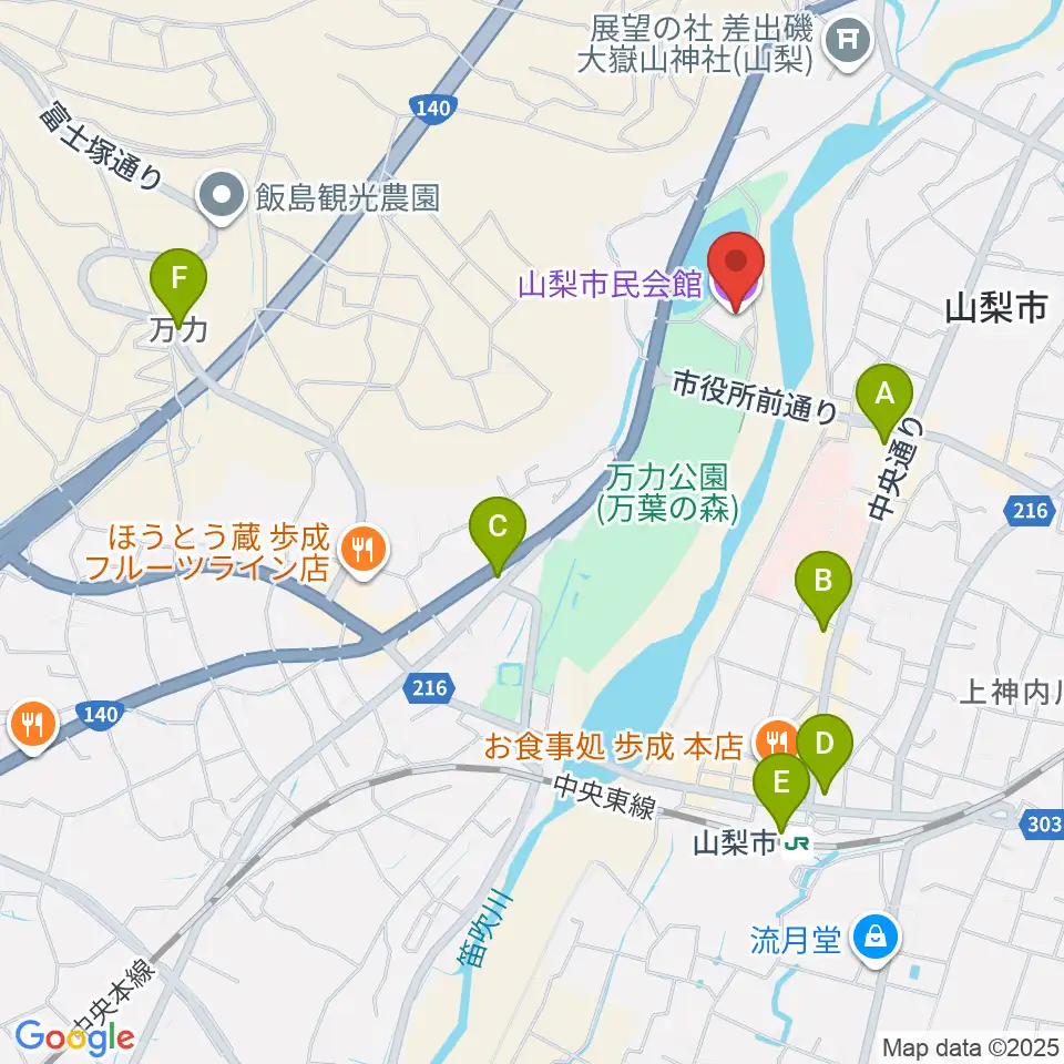 山梨市民会館周辺のコンビニエンスストア一覧地図