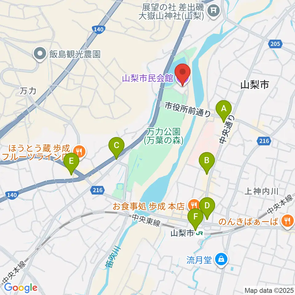 山梨市民会館周辺のコンビニエンスストア一覧地図