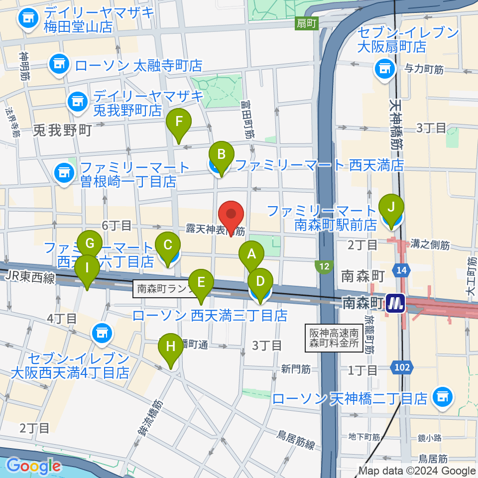 西天満D45周辺のコンビニエンスストア一覧地図