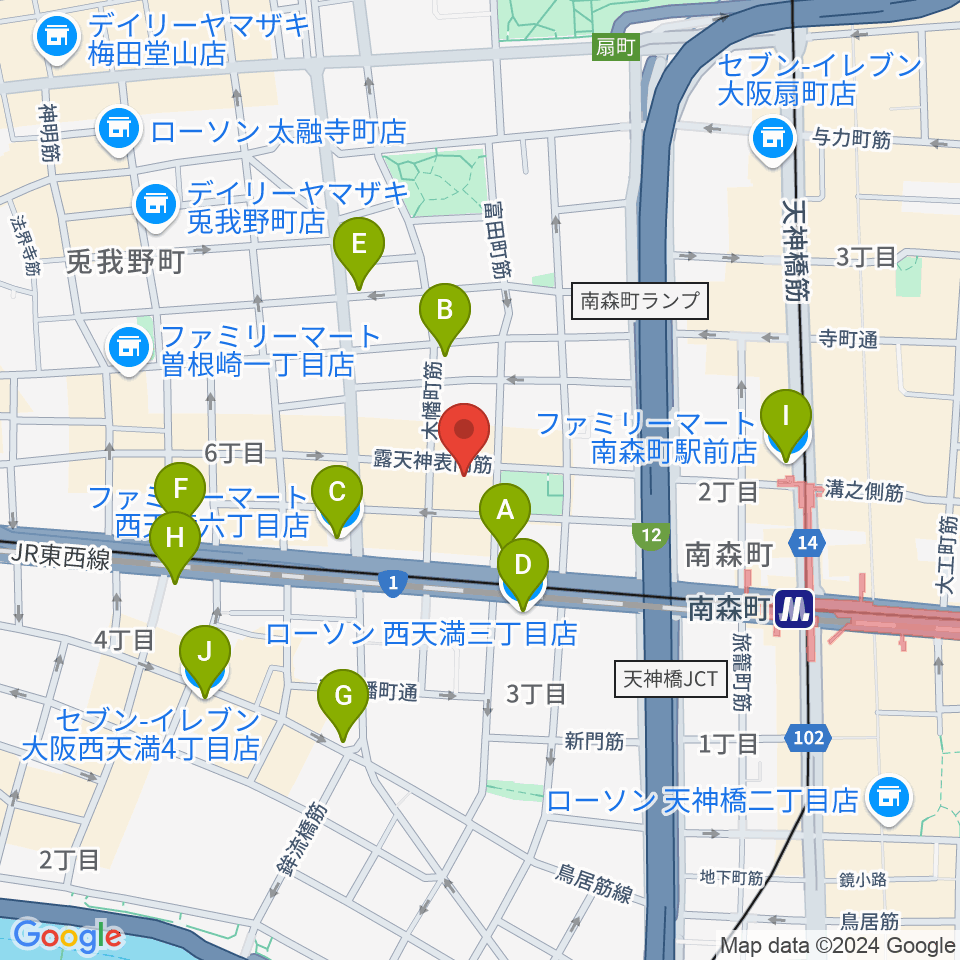 西天満D45周辺のコンビニエンスストア一覧地図