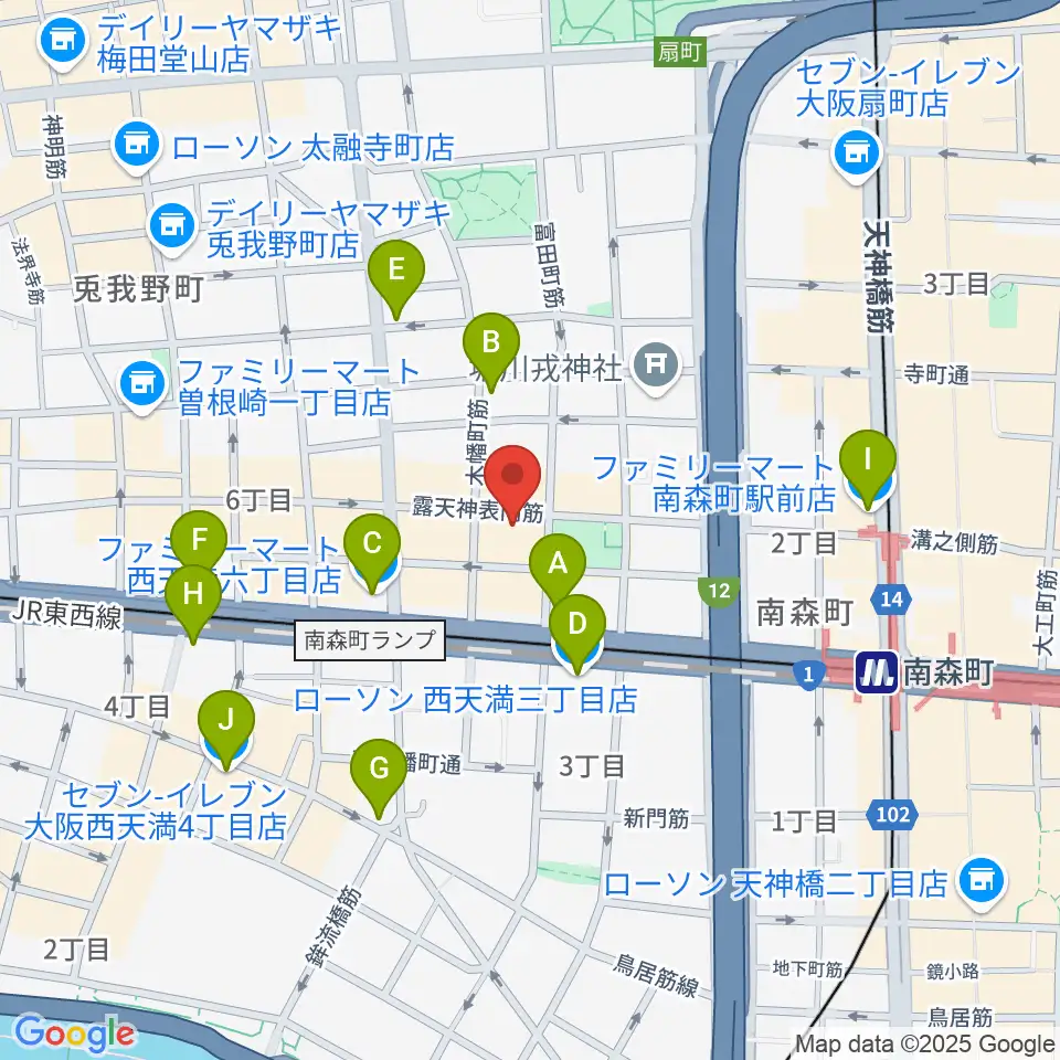 西天満D45周辺のコンビニエンスストア一覧地図