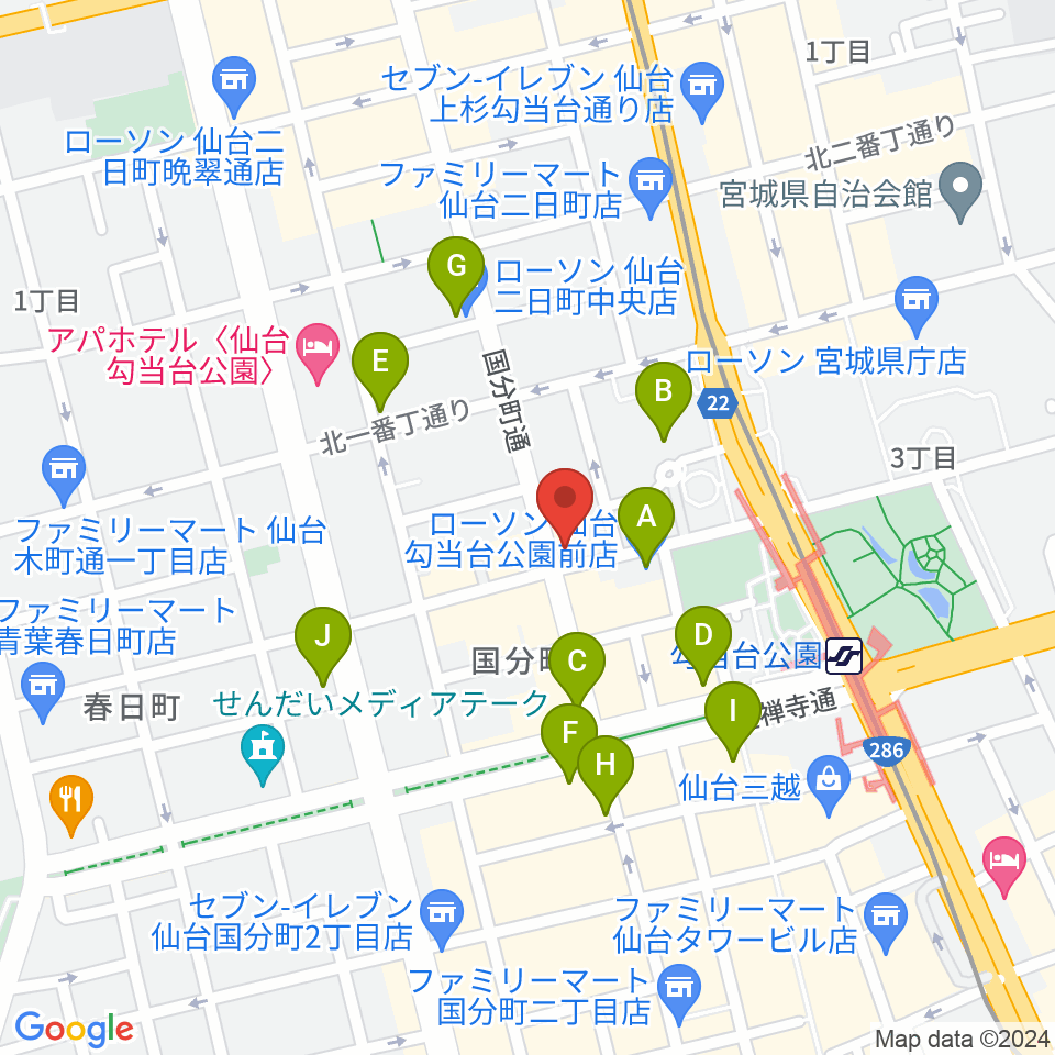 仙台リメンバー周辺のコンビニエンスストア一覧地図