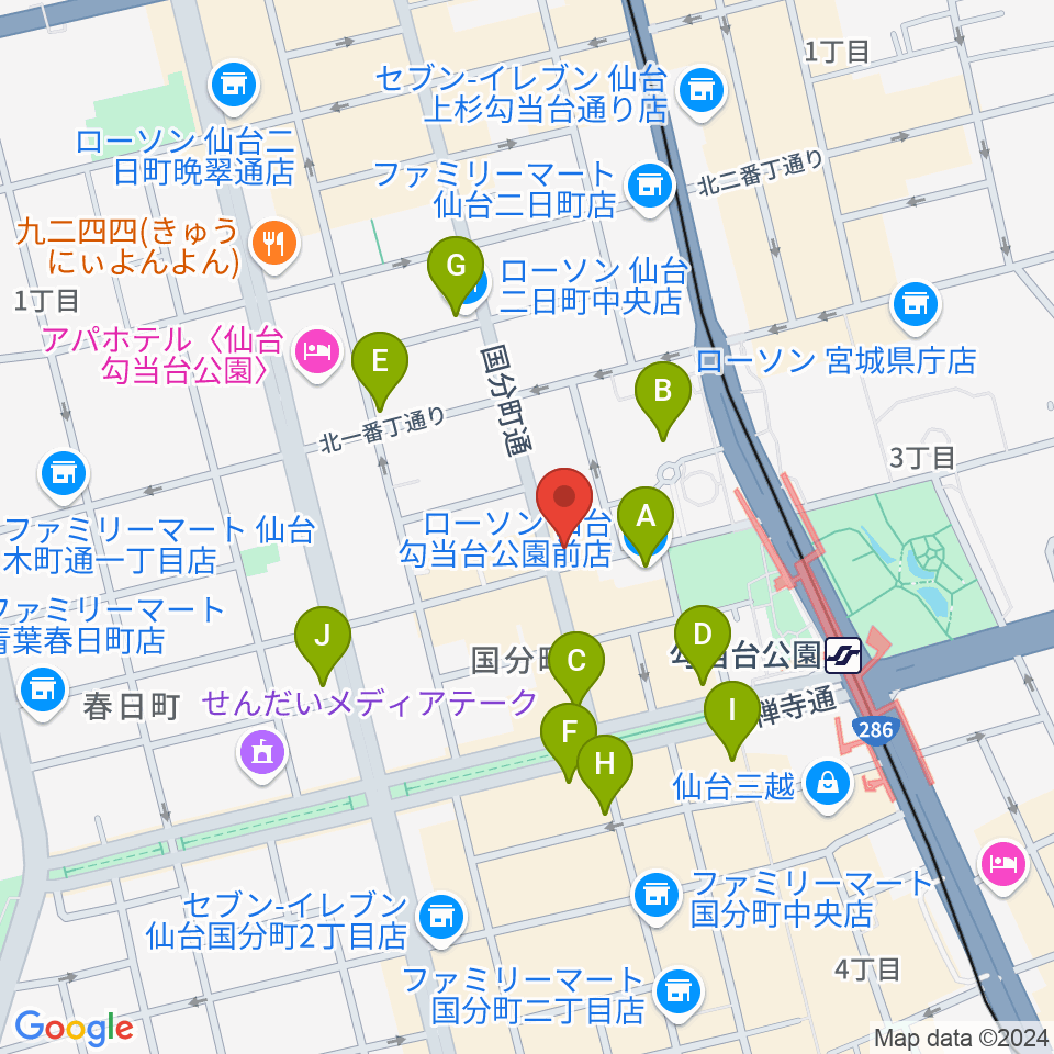 仙台リメンバー周辺のコンビニエンスストア一覧地図