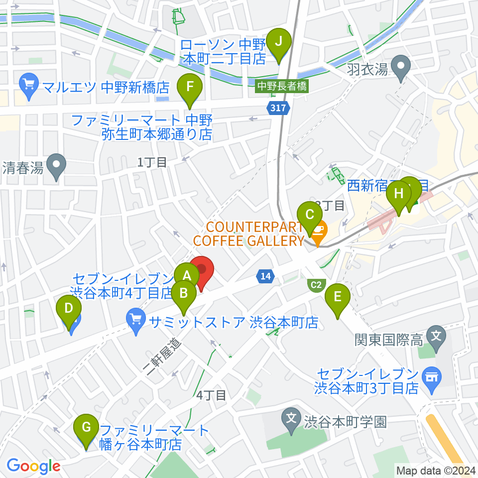 西新宿TOGI BAR周辺のコンビニエンスストア一覧地図