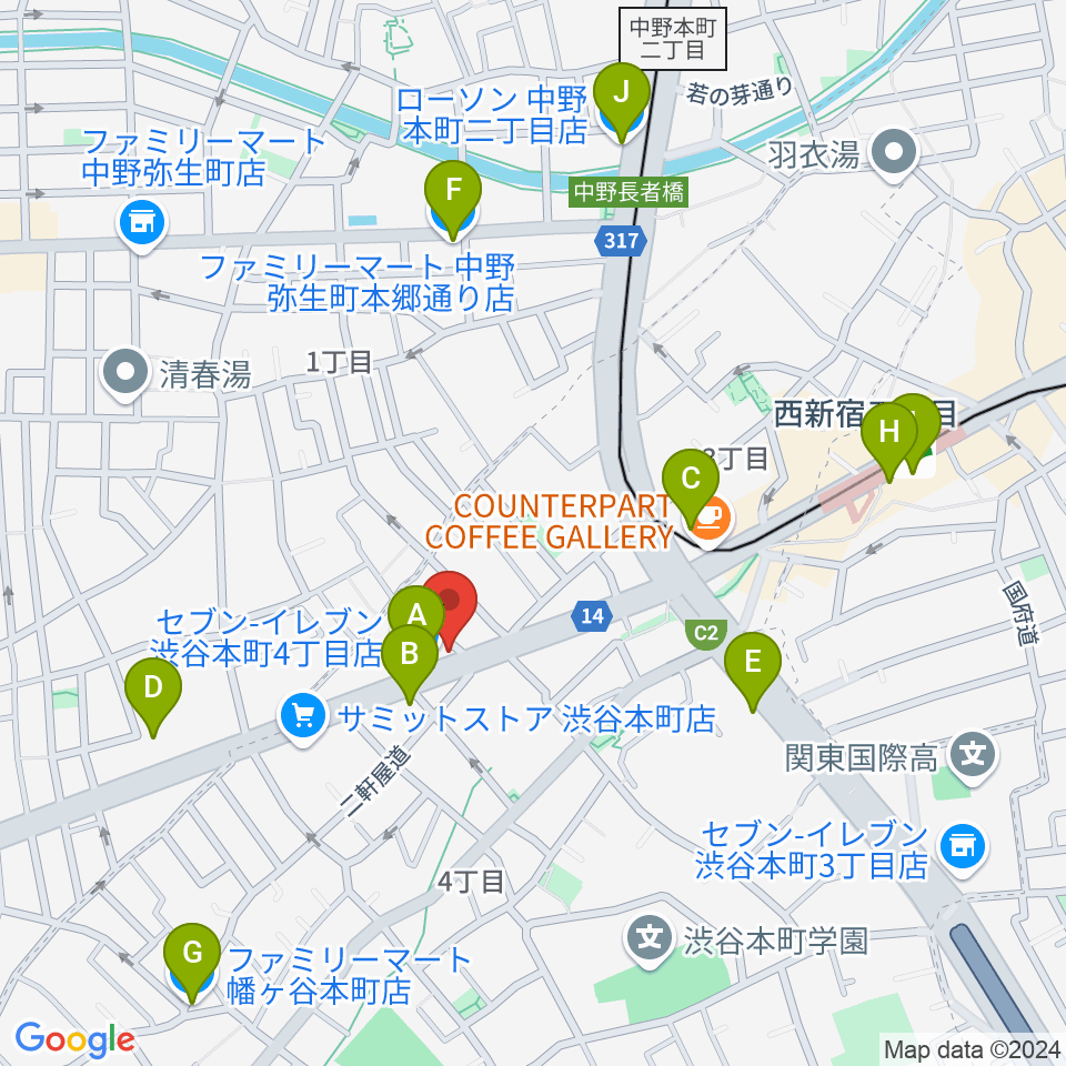 西新宿TOGI BAR周辺のコンビニエンスストア一覧地図