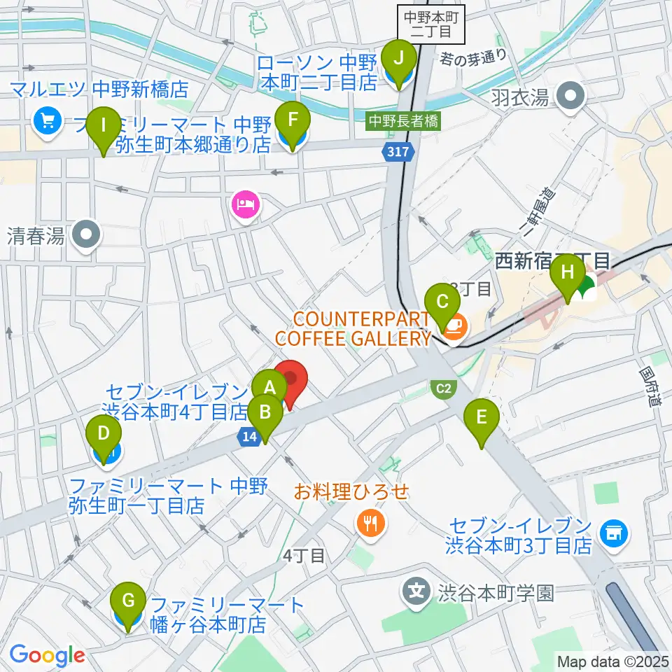 西新宿TOGI BAR周辺のコンビニエンスストア一覧地図