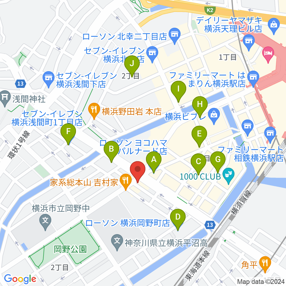 ベリーメリーミュージックスクール横浜校周辺のコンビニエンスストア一覧地図