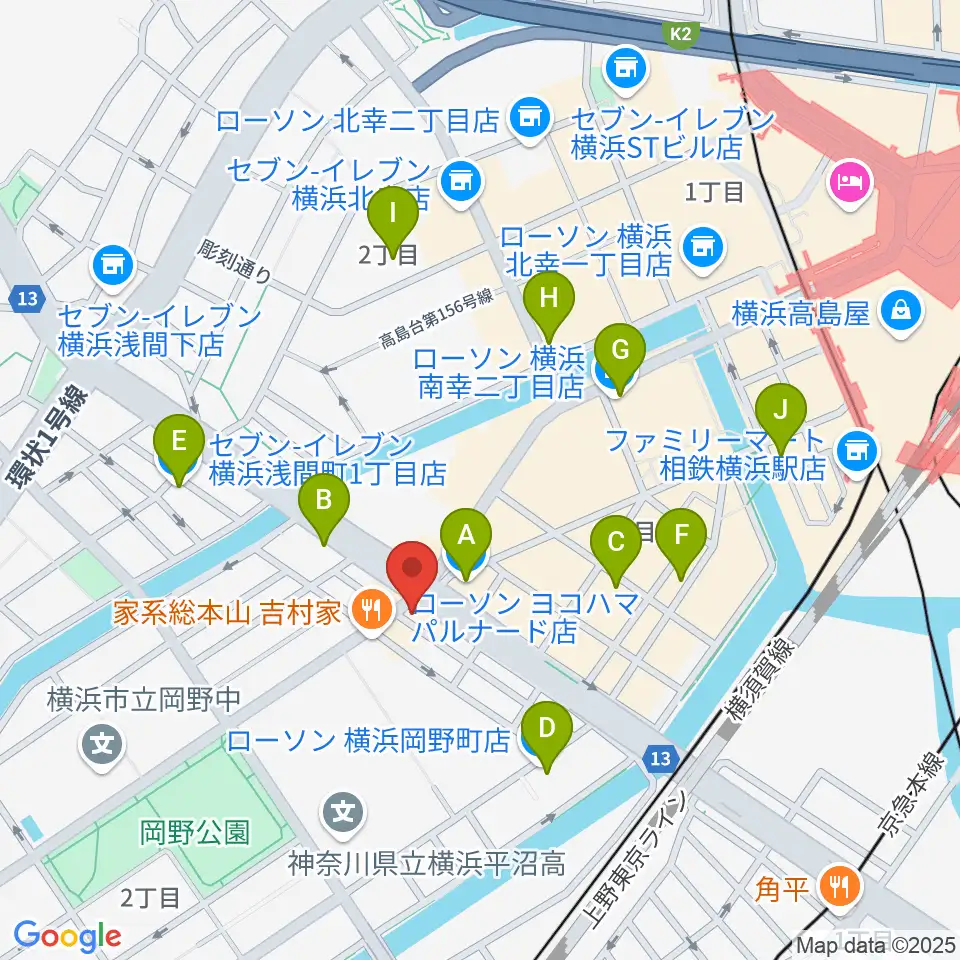 ベリーメリーミュージックスクール横浜校周辺のコンビニエンスストア一覧地図
