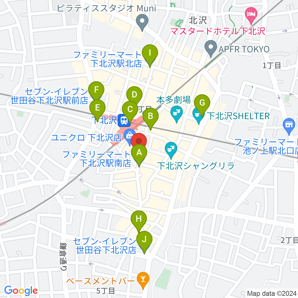 下北沢バラックブロックカフェ周辺のコンビニエンスストア一覧地図