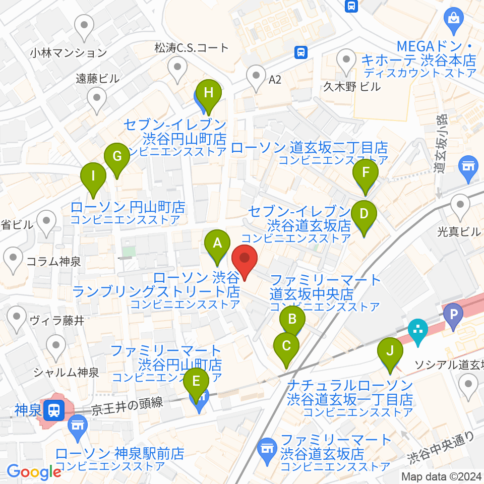 ゲートウェイスタジオ渋谷道玄坂店周辺のコンビニエンスストア一覧地図