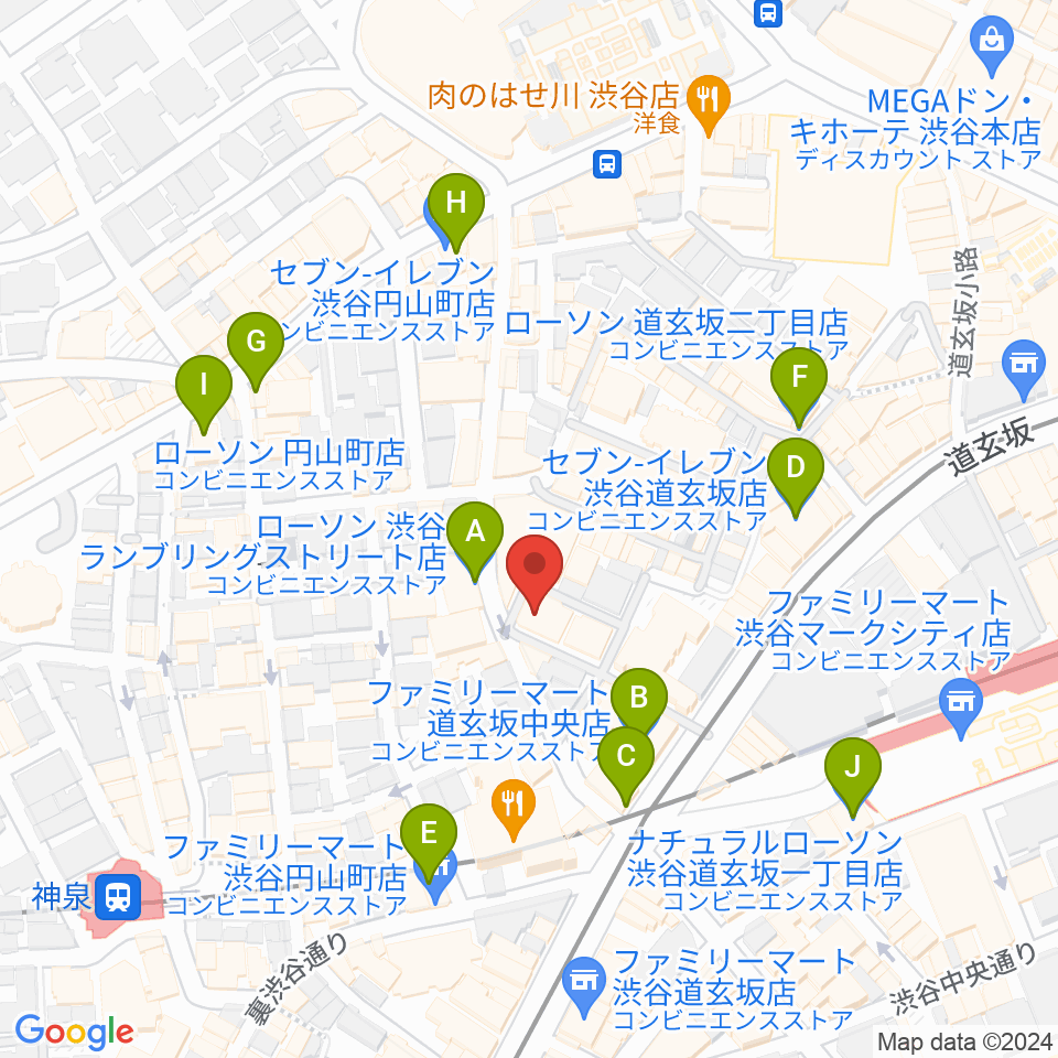 ゲートウェイスタジオ渋谷道玄坂店周辺のコンビニエンスストア一覧地図