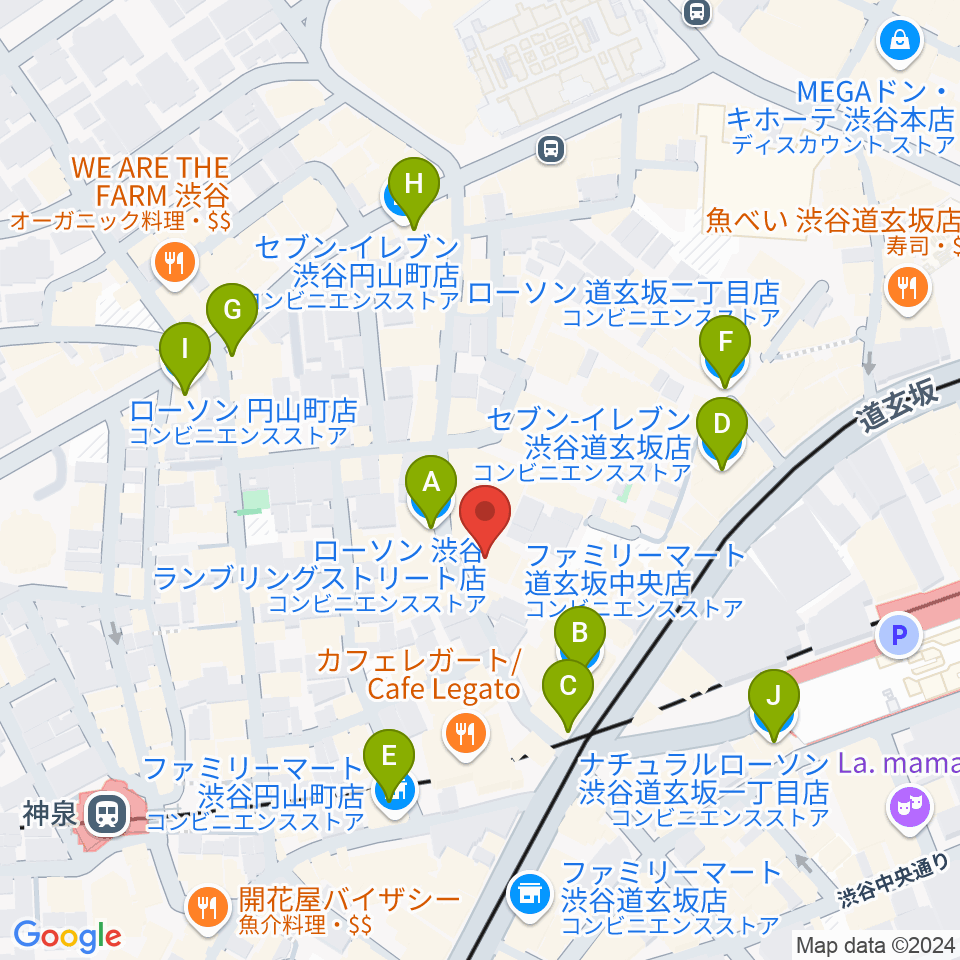 ゲートウェイスタジオ渋谷道玄坂店周辺のコンビニエンスストア一覧地図