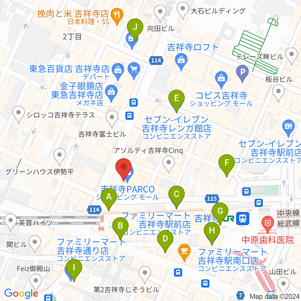ディスクユニオン吉祥寺店周辺のコンビニエンスストア一覧地図