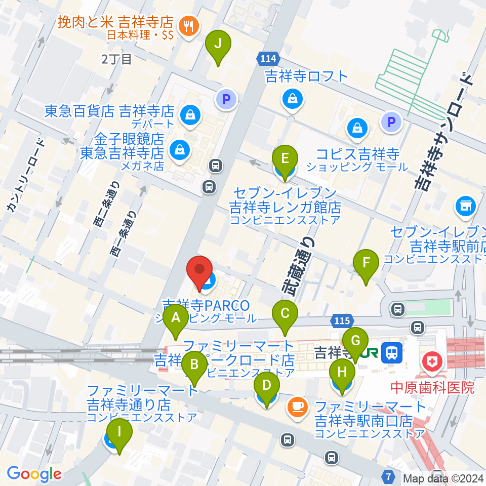 ディスクユニオン吉祥寺店周辺のコンビニエンスストア一覧地図