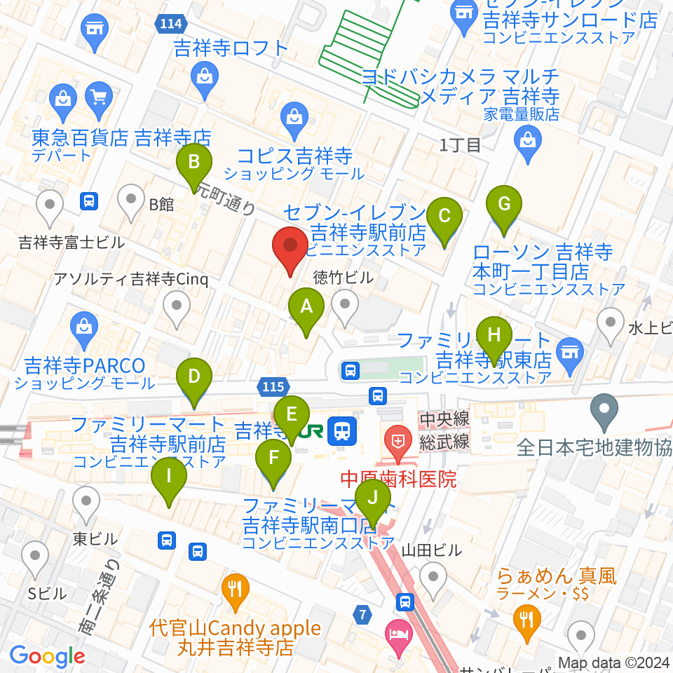 ディスクユニオン吉祥寺店周辺のコンビニエンスストア一覧地図