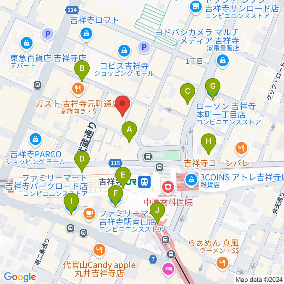 ディスクユニオン吉祥寺店周辺のコンビニエンスストア一覧地図