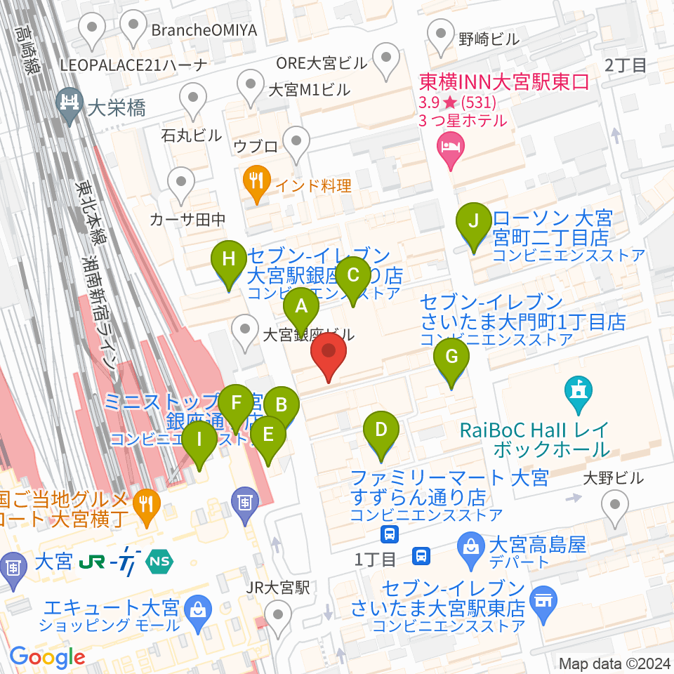 大宮ラクーンよしもと劇場周辺のコンビニエンスストア一覧地図