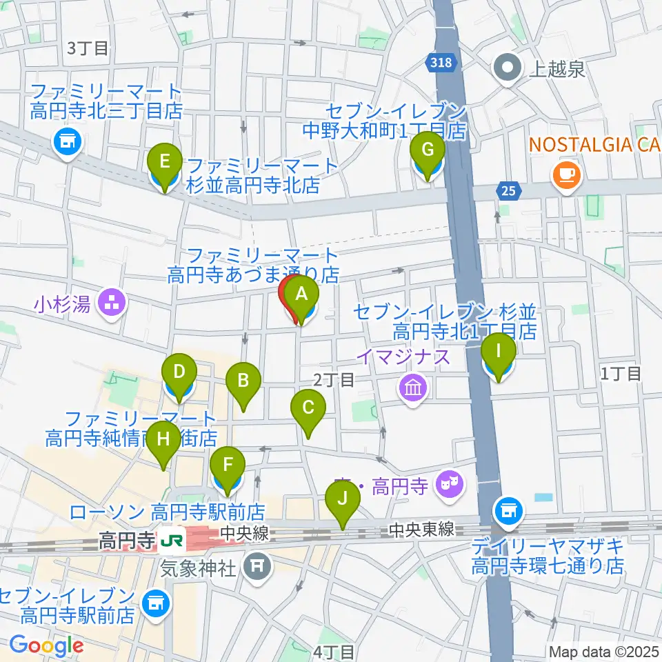 高円寺ヨーロピアンパパ周辺のコンビニエンスストア一覧地図