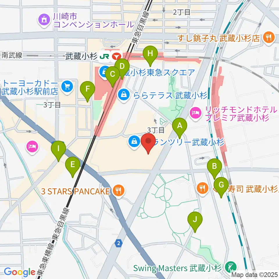 山野楽器 武蔵小杉店周辺のコンビニエンスストア一覧地図