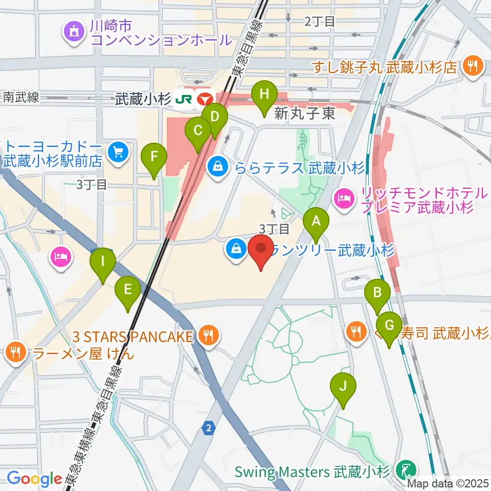 山野楽器 武蔵小杉店周辺のコンビニエンスストア一覧地図