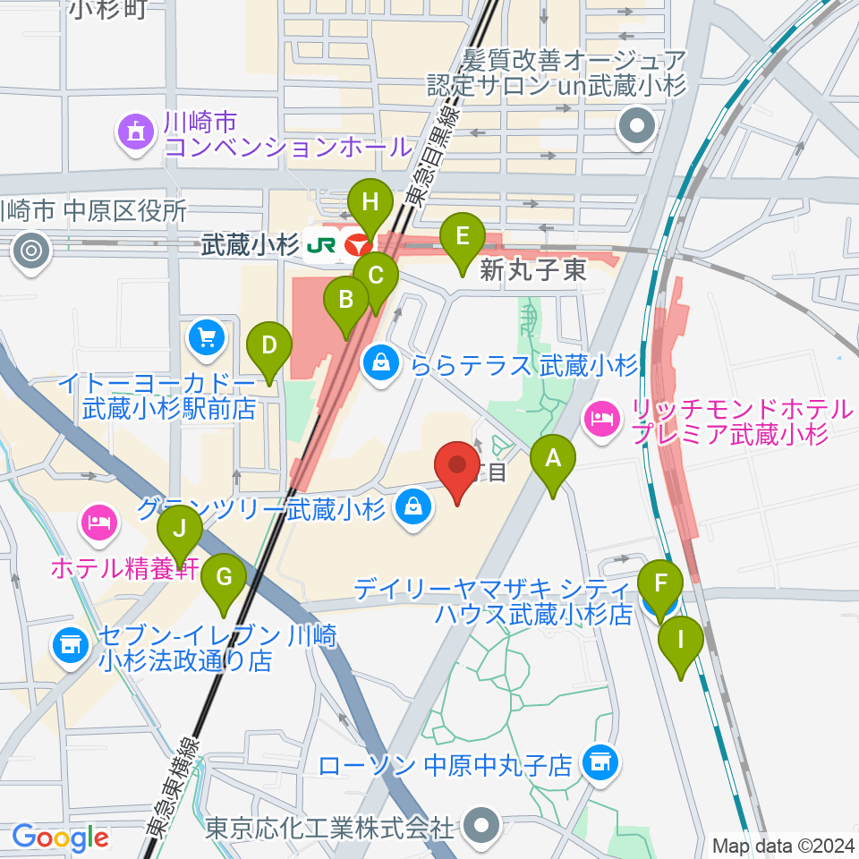 タワーレコード グランツリー武蔵小杉店周辺のコンビニエンスストア一覧地図