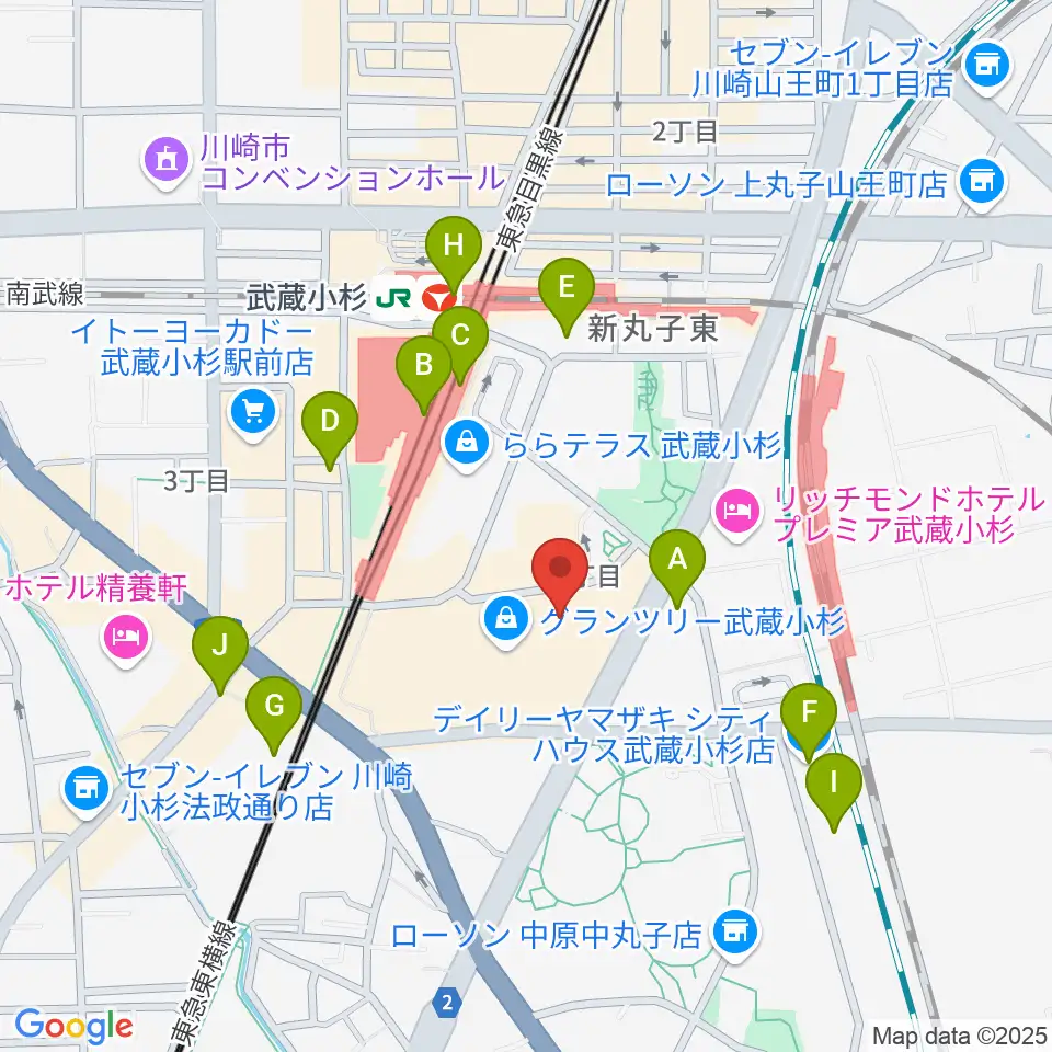 タワーレコード グランツリー武蔵小杉店周辺のコンビニエンスストア一覧地図