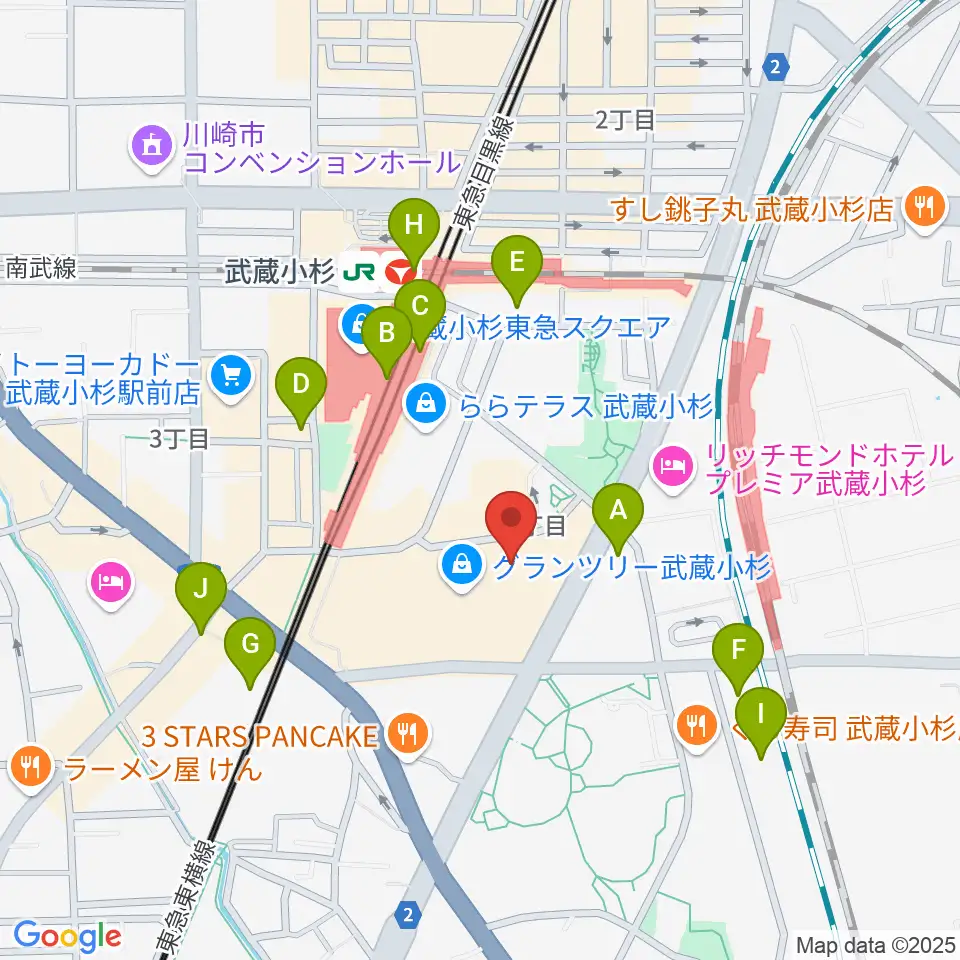 タワーレコード グランツリー武蔵小杉店周辺のコンビニエンスストア一覧地図