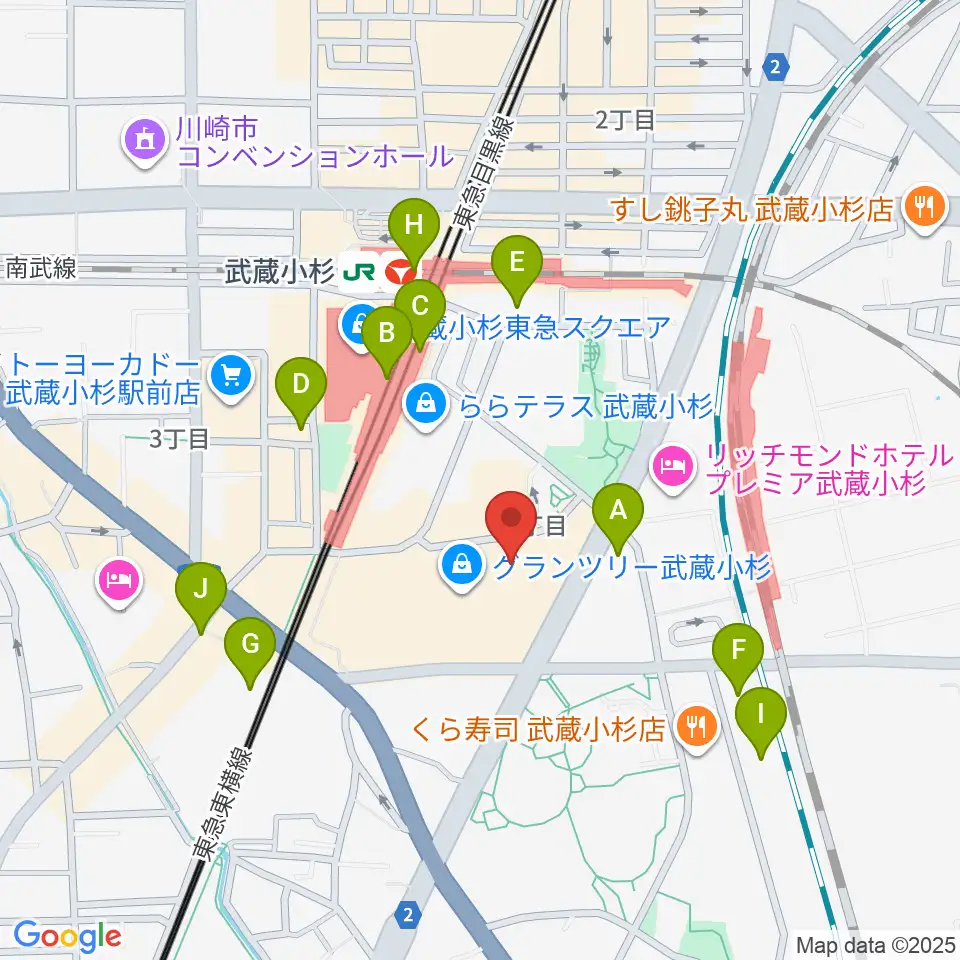 タワーレコード グランツリー武蔵小杉店周辺のコンビニエンスストア一覧地図