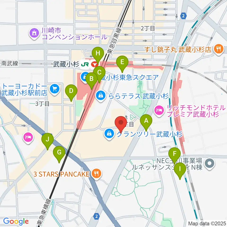タワーレコード グランツリー武蔵小杉店周辺のコンビニエンスストア一覧地図