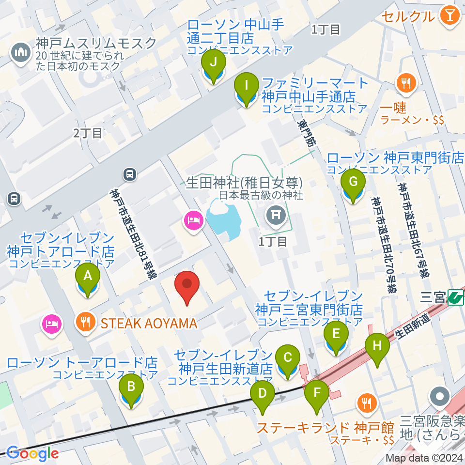 神戸Brothers and Sisters周辺のコンビニエンスストア一覧地図