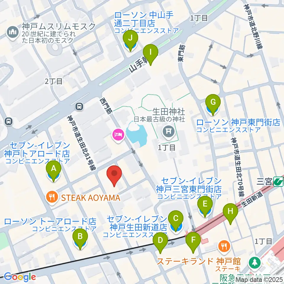 神戸Brothers and Sisters周辺のコンビニエンスストア一覧地図