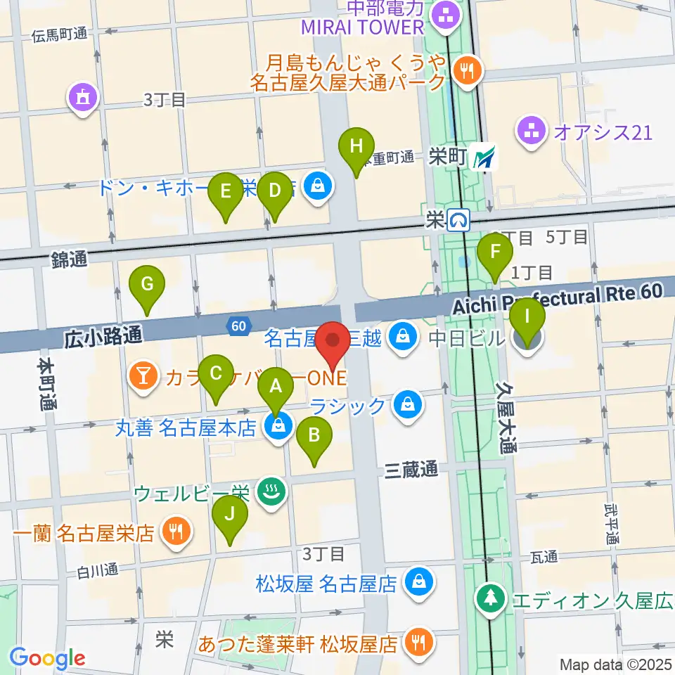 HMV栄周辺のコンビニエンスストア一覧地図