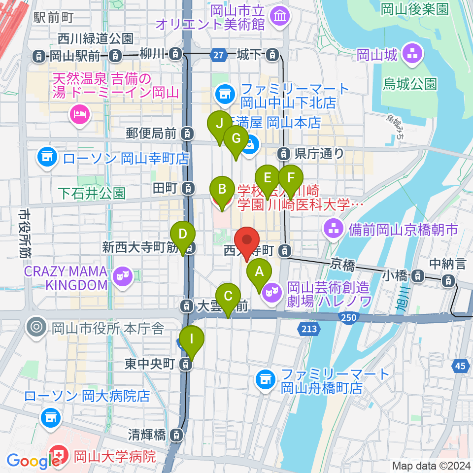 岡山ブルーブルース周辺のコンビニエンスストア一覧地図