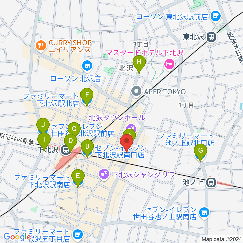 下北沢シェルター周辺のコンビニエンスストア一覧地図