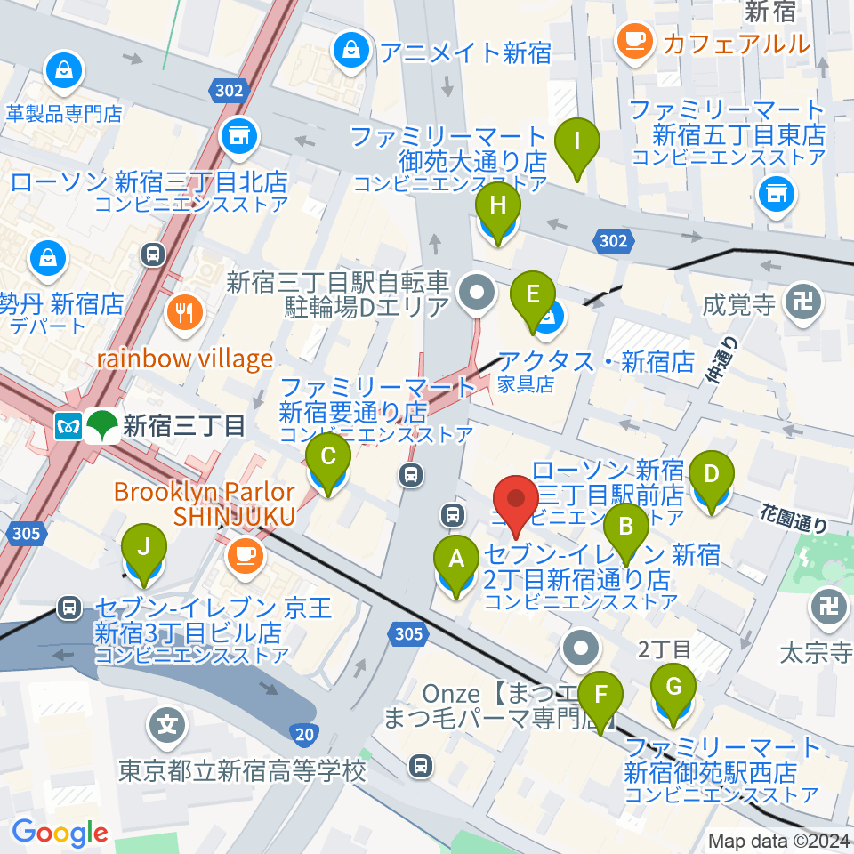 新宿Azzitto1224周辺のコンビニエンスストア一覧地図