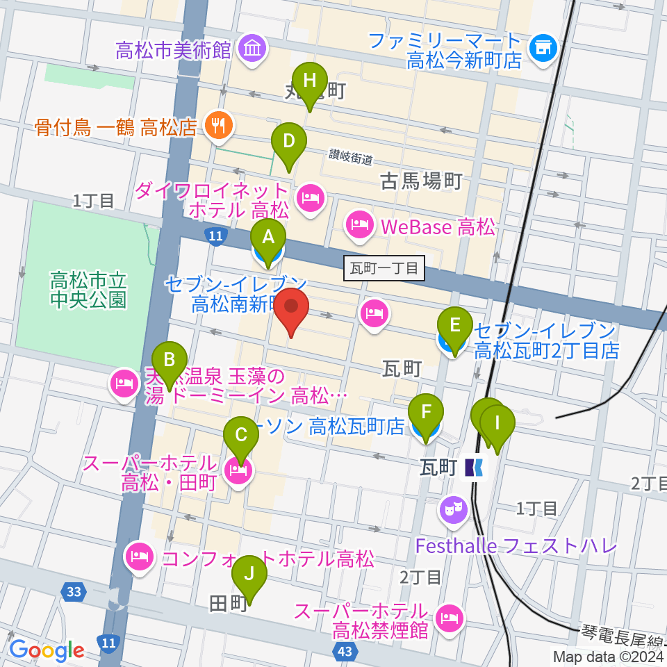 高松ルーツレコード周辺のコンビニエンスストア一覧地図