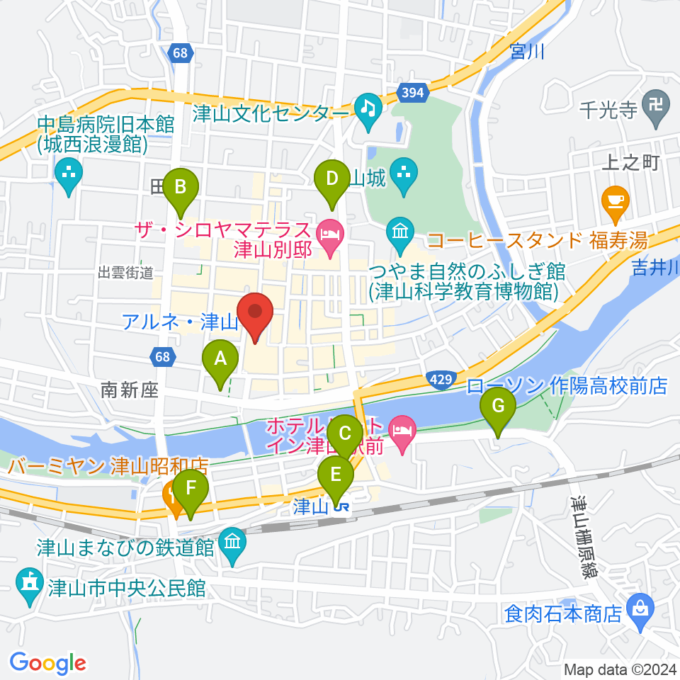 ベルフォーレ津山周辺のコンビニエンスストア一覧地図