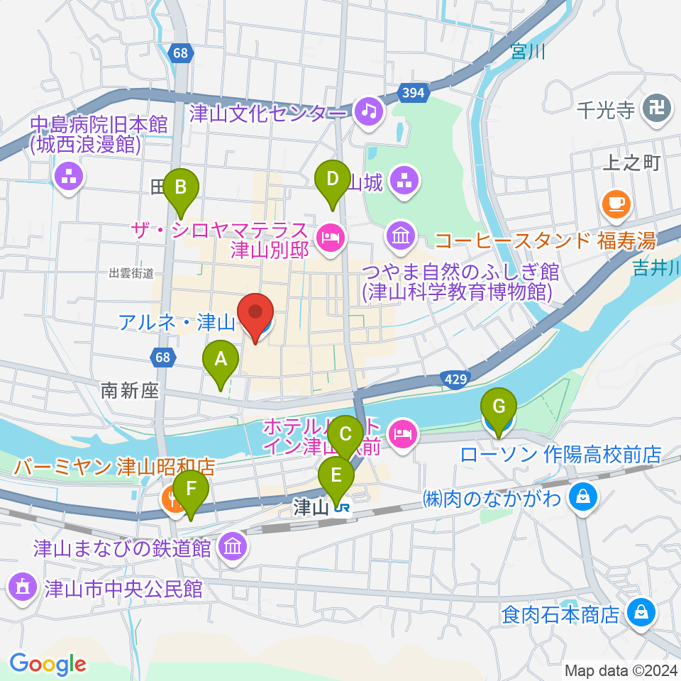 ベルフォーレ津山周辺のコンビニエンスストア一覧地図