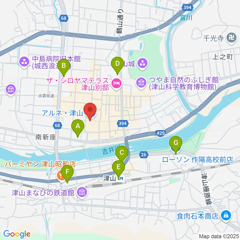 ベルフォーレ津山周辺のコンビニエンスストア一覧地図