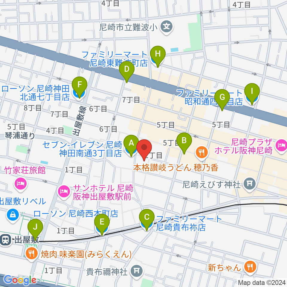 尼崎tora周辺のコンビニエンスストア一覧地図