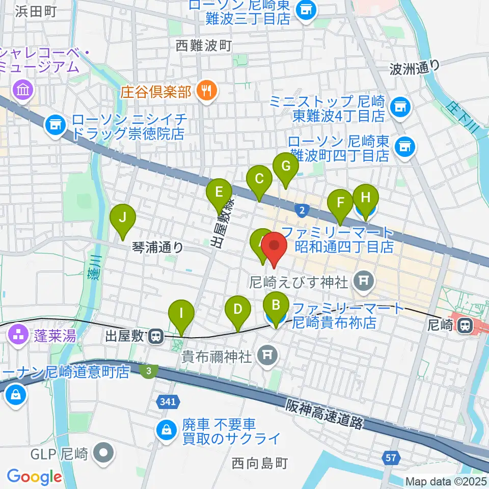 尼崎tora周辺のコンビニエンスストア一覧地図