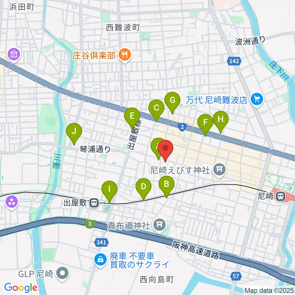 尼崎tora周辺のコンビニエンスストア一覧地図