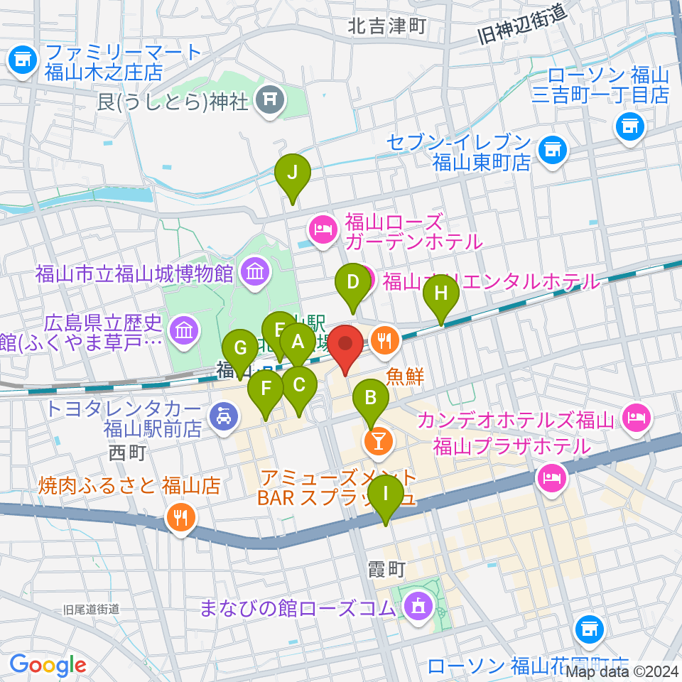 福山DUO周辺のコンビニエンスストア一覧地図