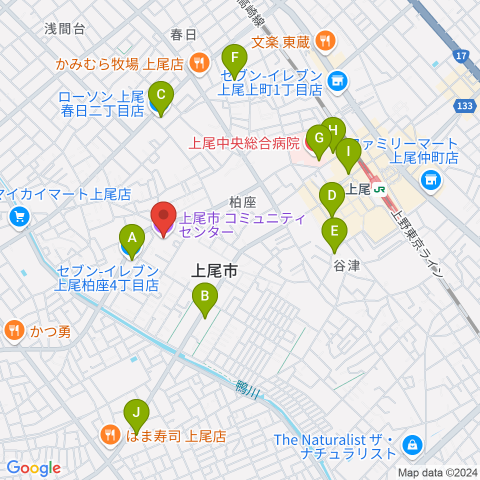 三井金属あげおコミュニティセンター周辺のコンビニエンスストア一覧地図