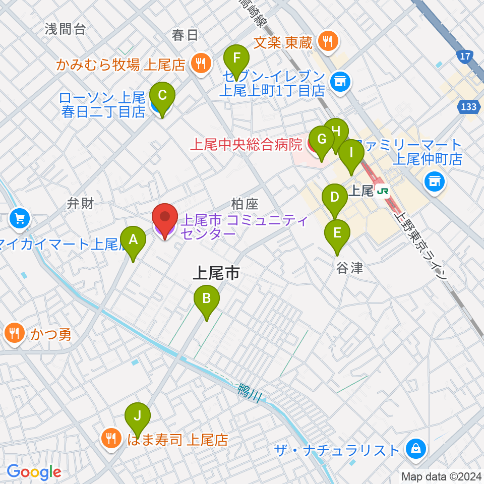 三井金属あげおコミュニティセンター周辺のコンビニエンスストア一覧地図