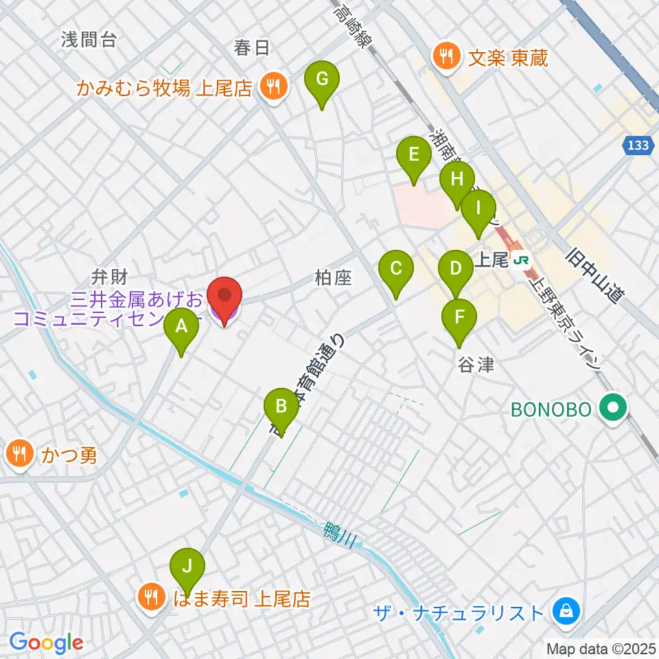 三井金属あげおコミュニティセンター周辺のコンビニエンスストア一覧地図