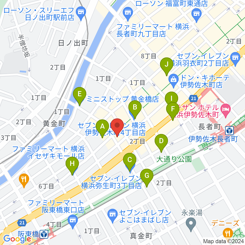 伊勢佐木町CROSS STREET周辺のコンビニエンスストア一覧地図