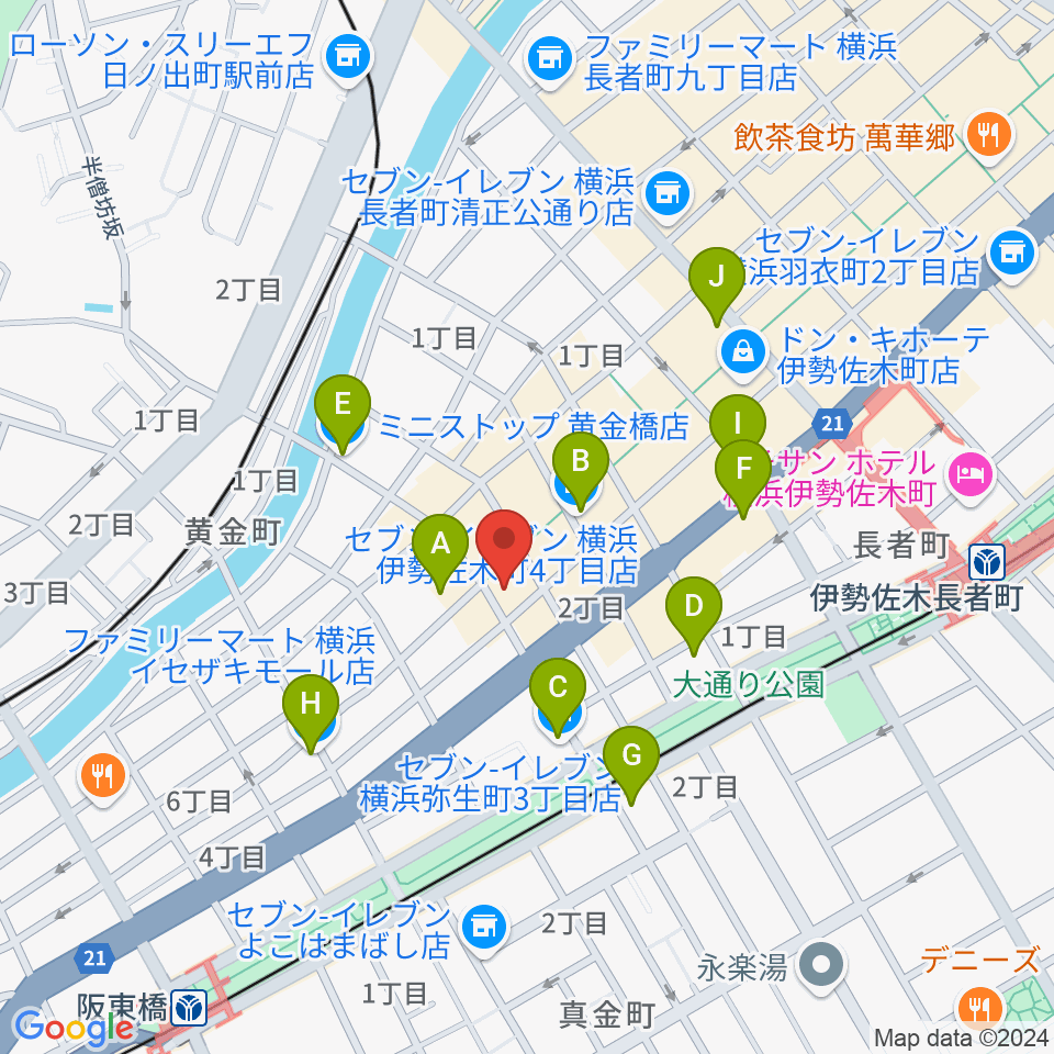 伊勢佐木町CROSS STREET周辺のコンビニエンスストア一覧地図