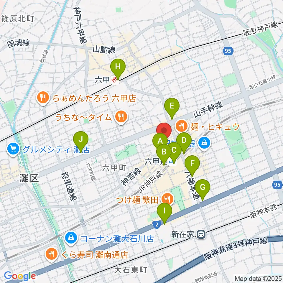 六甲道ミュージックスクール周辺のコンビニエンスストア一覧地図