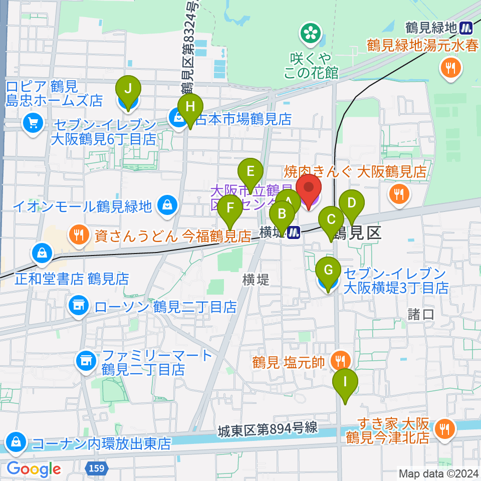 鶴見区民センター周辺のコンビニエンスストア一覧地図